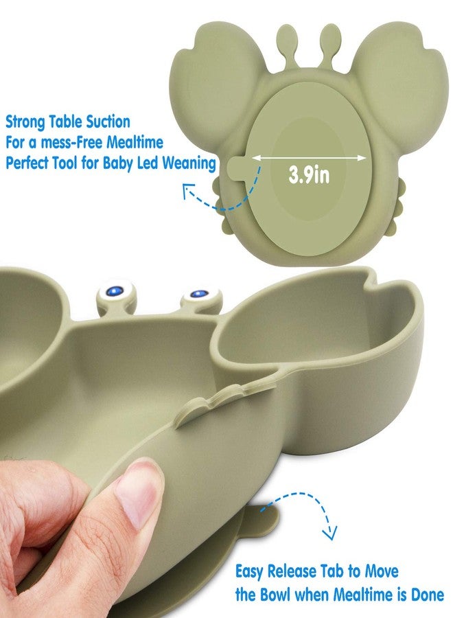 Linowos Silicone Suction Plate for Toddlers with Fork Spoon Set - Self Feeding Training Divided Plate Dish and Bowl for Baby and Toddler, Fits for Most Highchairs Trays (Green) - Image 4